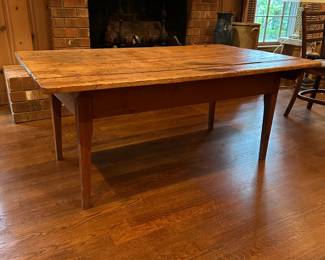 B50 - $350. Antique Primitive Coffee Table (legs were cut to make it a coffee table - probably was a dining table originally) Measures 53" long x 32" wide x 23" tall. Great for your farmhouse decor!