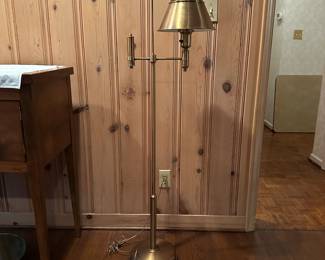B43 - $65. Brass Floor Lamp with Brass Shade. Measures 56" tall.