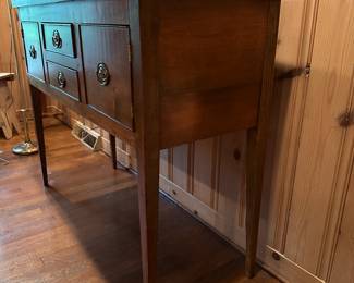 B27 - $225. Vintage Huntboard. Measures 50" long x 19" deep x 39.5" tall. Drawers slide easily and doors open.