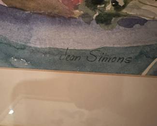 B133 - $75. Jean Simons Original Watercolor. Vintage. Measures 20.5" x 17.5" framed.