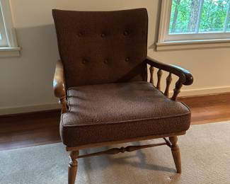 B19 - $65. Ethan Allen Upholstered Chair. Measure 25.5" wide x 30" tall. Floor to Seat is 16". Seat cushion comes off - back cushion is fixed.