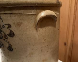 B44 - $50. Large Stoneware Crock. Measures 12" wide x 13.5" tall. Great Display Piece - does have a crack.