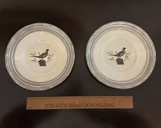 S4 - $80 PAIR. Frank M. Whiting Pheasant Plate with Sterling Trim.