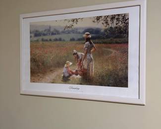B12 - $10. Framed Poster. "Picknicking" by Tony Sheath. Measures 38" x 26" tall.