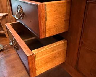 B27 - $225. Vintage Huntboard. Measures 50" long x 19" deep x 39.5" tall. Drawers slide easily and doors open.