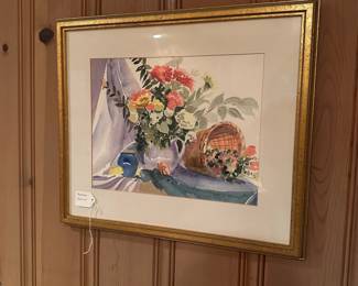 B133 - $75. Jean Simons Original Watercolor. Vintage. Measures 20.5" x 17.5" framed.