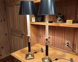 B80 - $80 PAIR of Speer Table lamps with nice shades. Measures 30" tall.