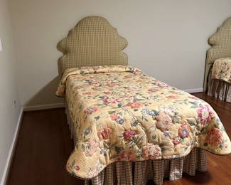 B10 - $100 EACH. 2 Available. Custom Made Upholstered Twin Headboard and frame. Mattresses are included if you want them. They're older but clean. Headboard is 54" tall. (Linens / Bed Skirt priced separately for $40 each set)