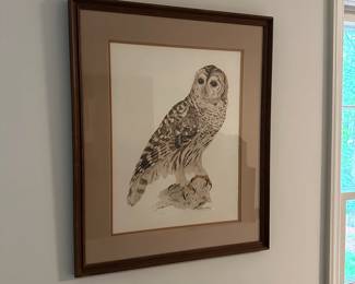 B18 - $75. Signed and numbered print of an Owl by Graydawn Stokes. Measures 23" x 28".