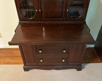 B17 - $150. Secretary Desk. Vintage - Solid Wood - Very sturdy. Measures 36" wide x 18" deep x 51.5" tall. Has 4 adjustable shelves on the sides. Does come apart if needed to move in 2 pieces.