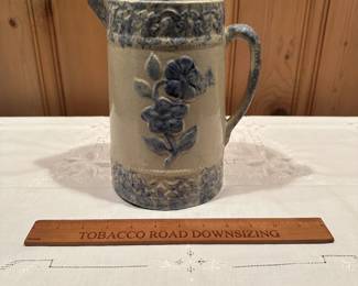B103 - $75. Spongeware Wild Rose Pitcher in very good antique condition!