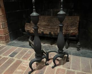 B53 - $30. Bennett Cast Iron Andirons. Excellent Condition.