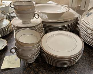 B120 - $130. Theodore Haviland. New York - Made in America China Set. White & Silver.