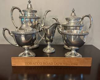 S1 - $3,200. 5 Piece Manchester Sterling Silver Tea Set. Weight available upon request.
