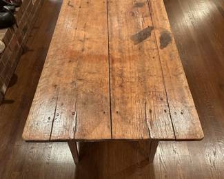 B50 - $350. Antique Primitive Coffee Table (legs were cut to make it a coffee table - probably was a dining table originally) Measures 53" long x 32" wide x 23" tall. Great for your farmhouse decor!