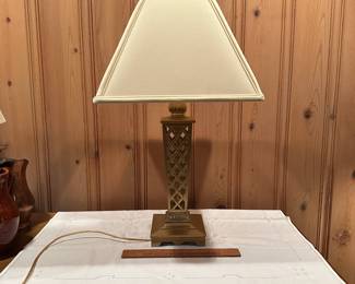 B46 - $30. Brass Lattice Table Lamp.