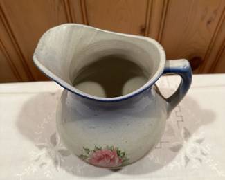 B105 - $30. Blue & White Stoneware Pitcher