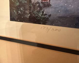 B135 - $60. MA Vessey signed and numbered print. "The Corner" Charlottesville VA. #173/300. Measures 27" x 21" framed.