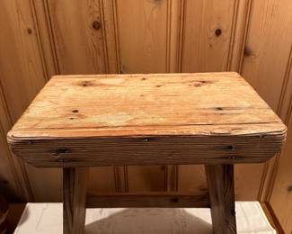 B40 - $55. Taller Antique Primitive Stool. Measures 17" x 10" wide x 19.75" tall.