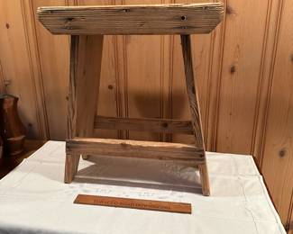 B40 - $55. Taller Antique Primitive Stool. Measures 17" x 10" wide x 19.75" tall.