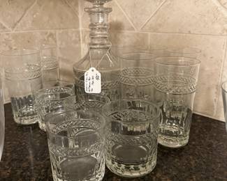 B125 - $50. 13 piece Imperial Glass Co. Ohio - Old Fashion Bar Set. Decanter & 2 sizes of glasses.