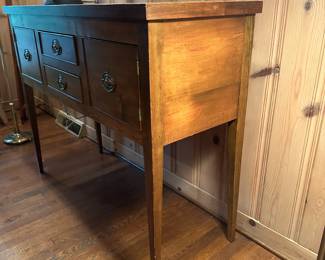 B27 - $225. Vintage Huntboard. Measures 50" long x 19" deep x 39.5" tall. Drawers slide easily and doors open.
