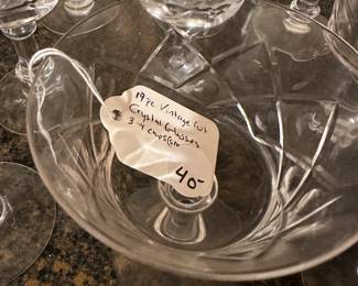 B124 - $40. Vintage Cut Crystal Glasses. 19 pcs - 3 sizes. (3-4 have chips)