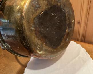 B29 - $85. Large Antique Brass Cooking Pot / Jelly Pot. Bottom shows signs of use on a fire.