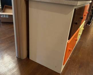 B25 - $50. Homemade Vintage Dresser. Measures 52.5" long x 20.25" deep x 30.75" tall. All drawers slide. Great for a dresser or extra storage.