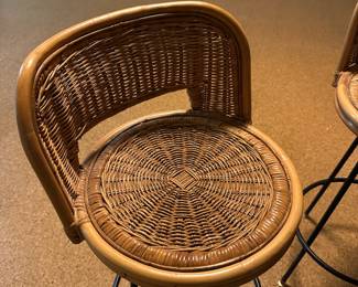 B22 - $75. Set of 3 Wicker Seated / Metal Framed Bar Height Stools.