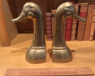 B93 - $50. PAIR of Duck Head Brass Bookends.