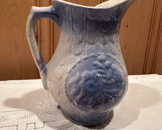B111 - $30. Blue & White Salt Glaze Stoneware Pitcher