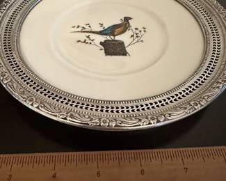 S4 - $80 PAIR. Frank M. Whiting Pheasant Plate with Sterling Trim.