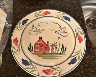 B130 - $20. Stebner Pottery Plate with Wall Hanging Bracket.