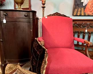 Sheet music cabinet, cushions. Chair
