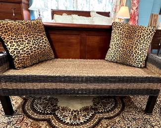 Wicker bench, sleigh bed