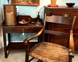 Antique woven bottom armchair