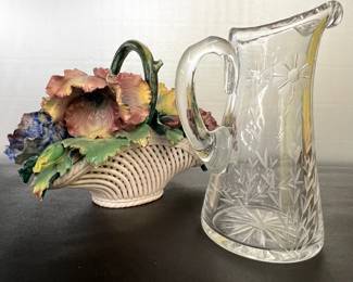 Porcelain flower basket, brilliant cut pitcher