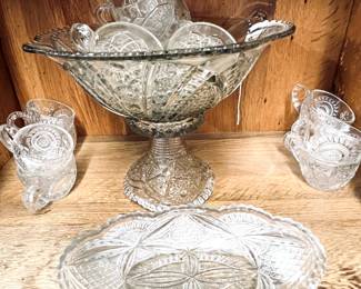 Pressed glass punch bowl set