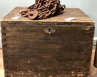 Wood lock box, old chain