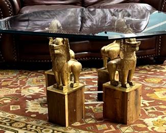 Glass top table with Foo dog pedestal