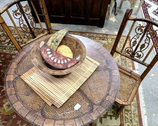 Table and chairs with caning