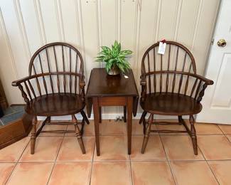 Windsor chairs, floral, dropleaf pine table