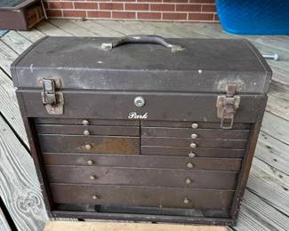 vintage toolbox with some tools in it