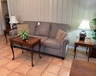 nice sofa, tea table and matching end tables, lamps