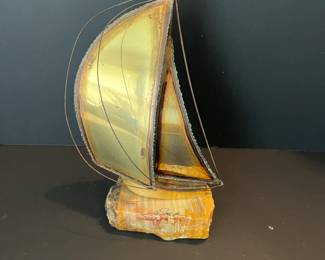 Brass Sailboat signed by John DeMott on Onyx Base