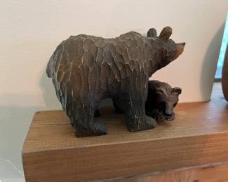 Wood carved Bear with Cub Ainu bear from Japan