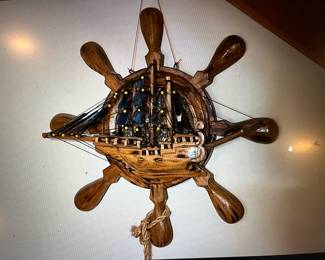 Ships Wheel with Sailing Ship Within