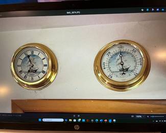 Sunbeam Nautical tall ship Brass Barometer & Clock Mod