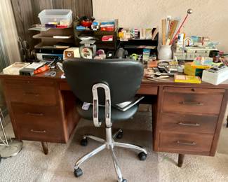 Solid Wood Desk, Desk Chair & Office Supplies Galore!